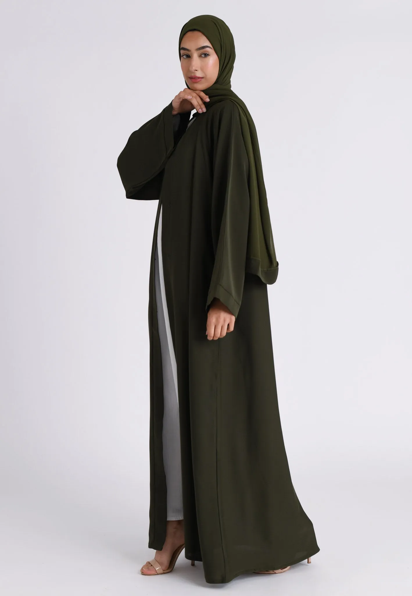 Plain Emerald Green Open Abaya (Premium)