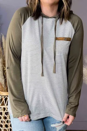 Plus Size Striped Drawstring Long Sleeve Hoodie