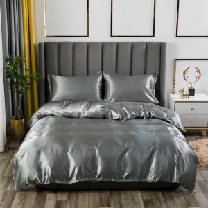 polyester ice silk three-piece set simple solid color quilt pillowcase