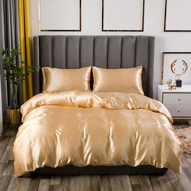 polyester ice silk three-piece set simple solid color quilt pillowcase