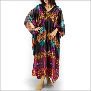 Printed Black V-Neck Kaftan