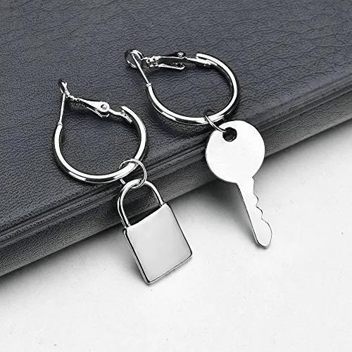 PUNK Padlock Dangle Hoop Earrings Key