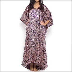 Purple & Pink Printed Long Nighty Kaftan