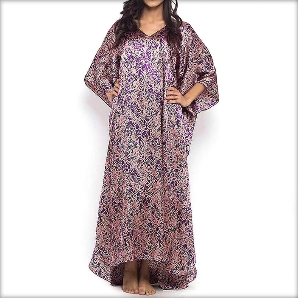 Purple & Pink Printed Long Nighty Kaftan