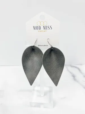 "Dumbo" Worn Gray Leather Petal Earrings