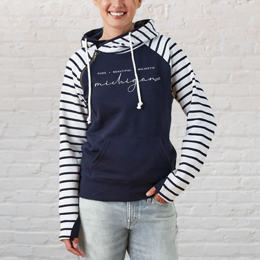 "Majestic" Women's Striped Double Hood Pullover