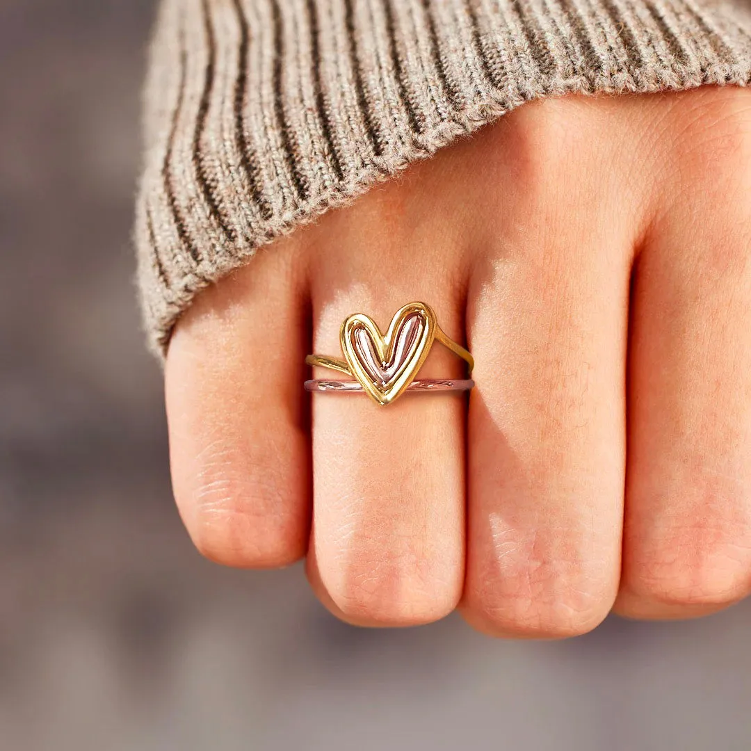 Rabbit Ears Love Double Ring Fashion Stacking Double Color Matching Models Self Love Layered Heart Ring