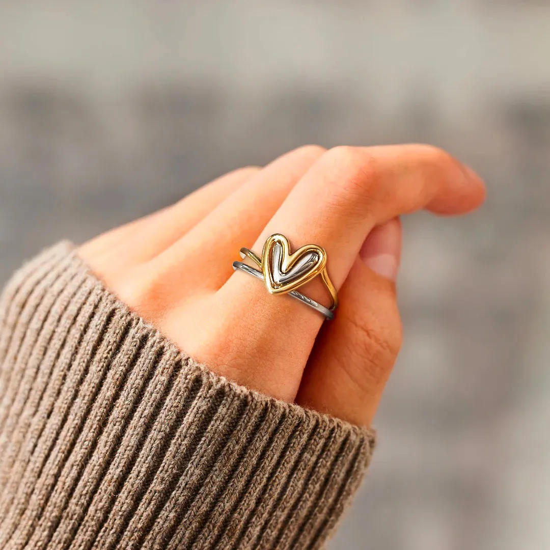 Rabbit Ears Love Double Ring Fashion Stacking Double Color Matching Models Self Love Layered Heart Ring