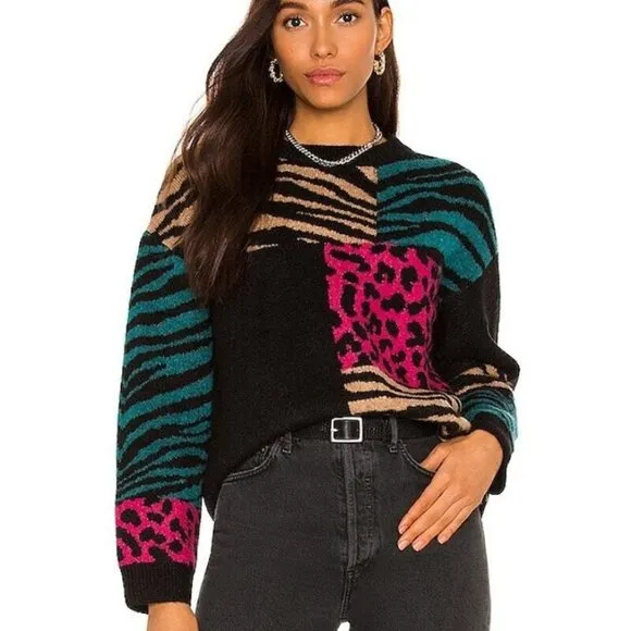 Rails Kylie Black Colorblock Animal Mixed Print Wool Mohair Blend Black Pink Sm