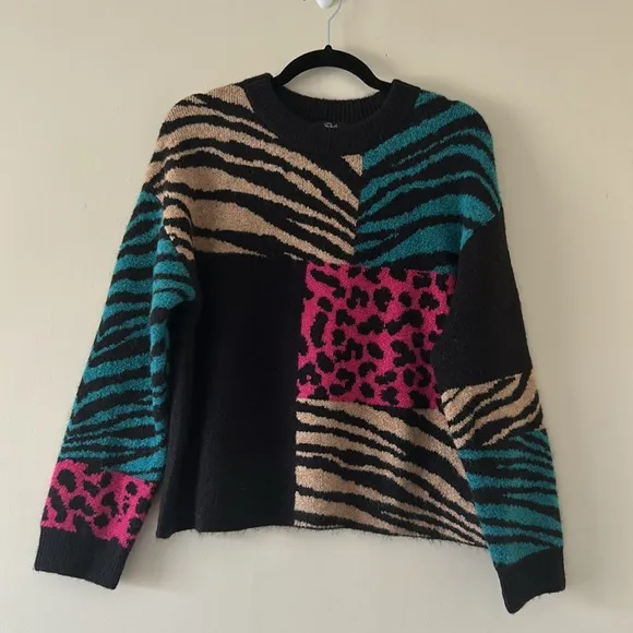 Rails Kylie Black Colorblock Animal Mixed Print Wool Mohair Blend Black Pink Sm
