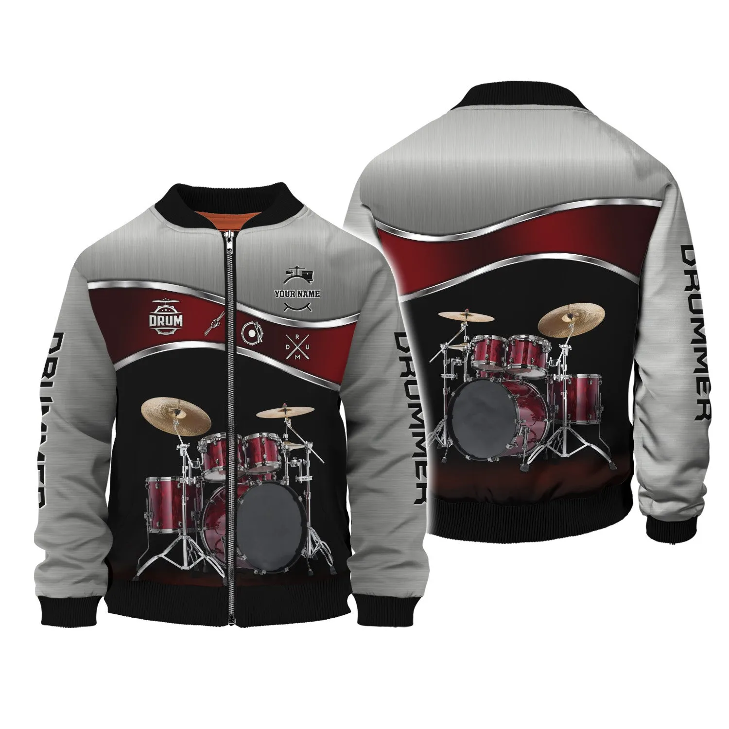 Red Drum Shirts Drummer Shirt Drums Personalized Name 3D Zipper Hoodie, 3D Hoodie Tshirt