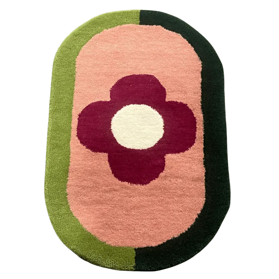 Red Flower Hand Tufted Wool Rug