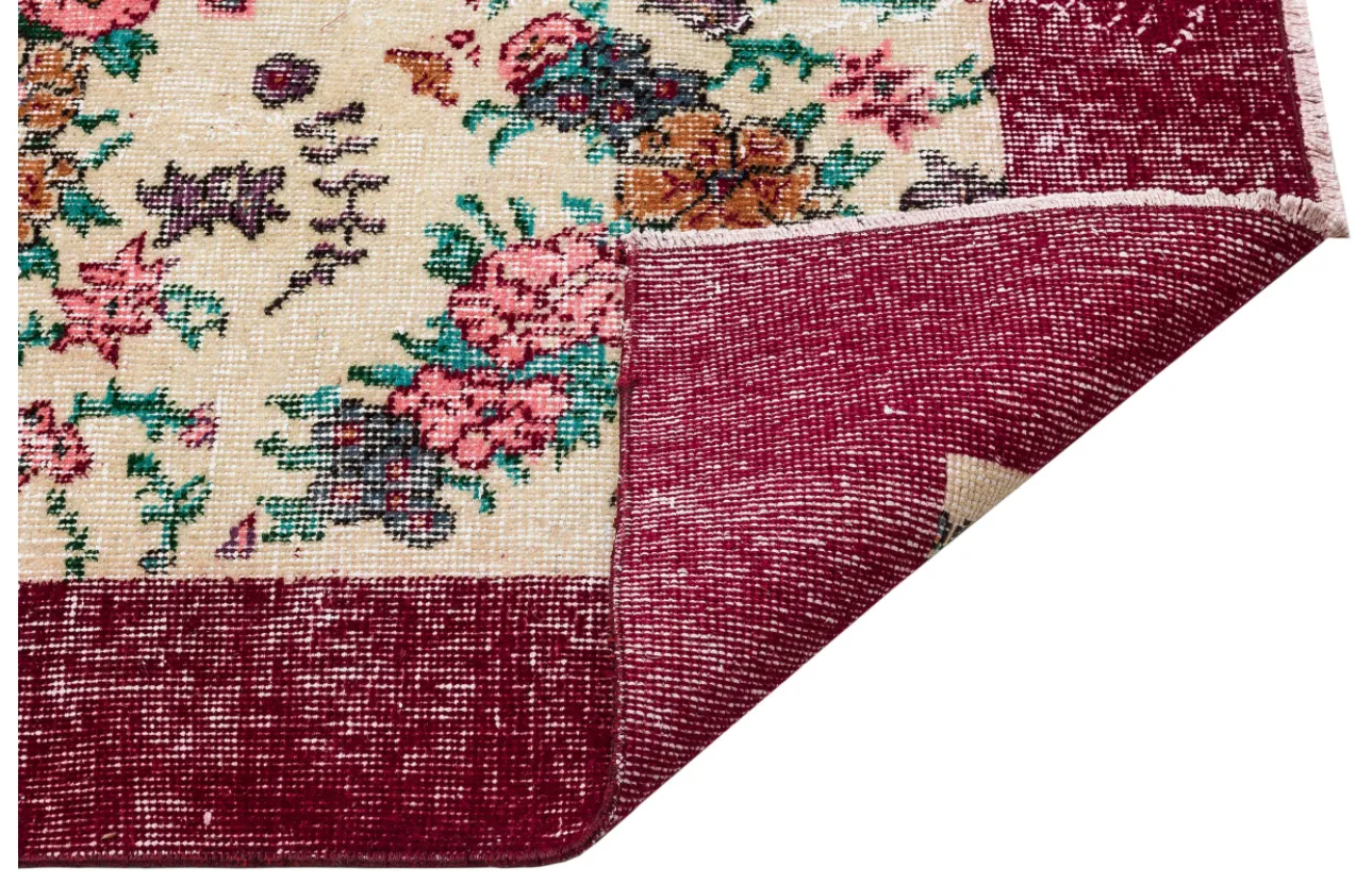 Retro Design Floral Over Dyed Vintage Rug 6'11'' x 10'0'' ft 210 x 305 cm