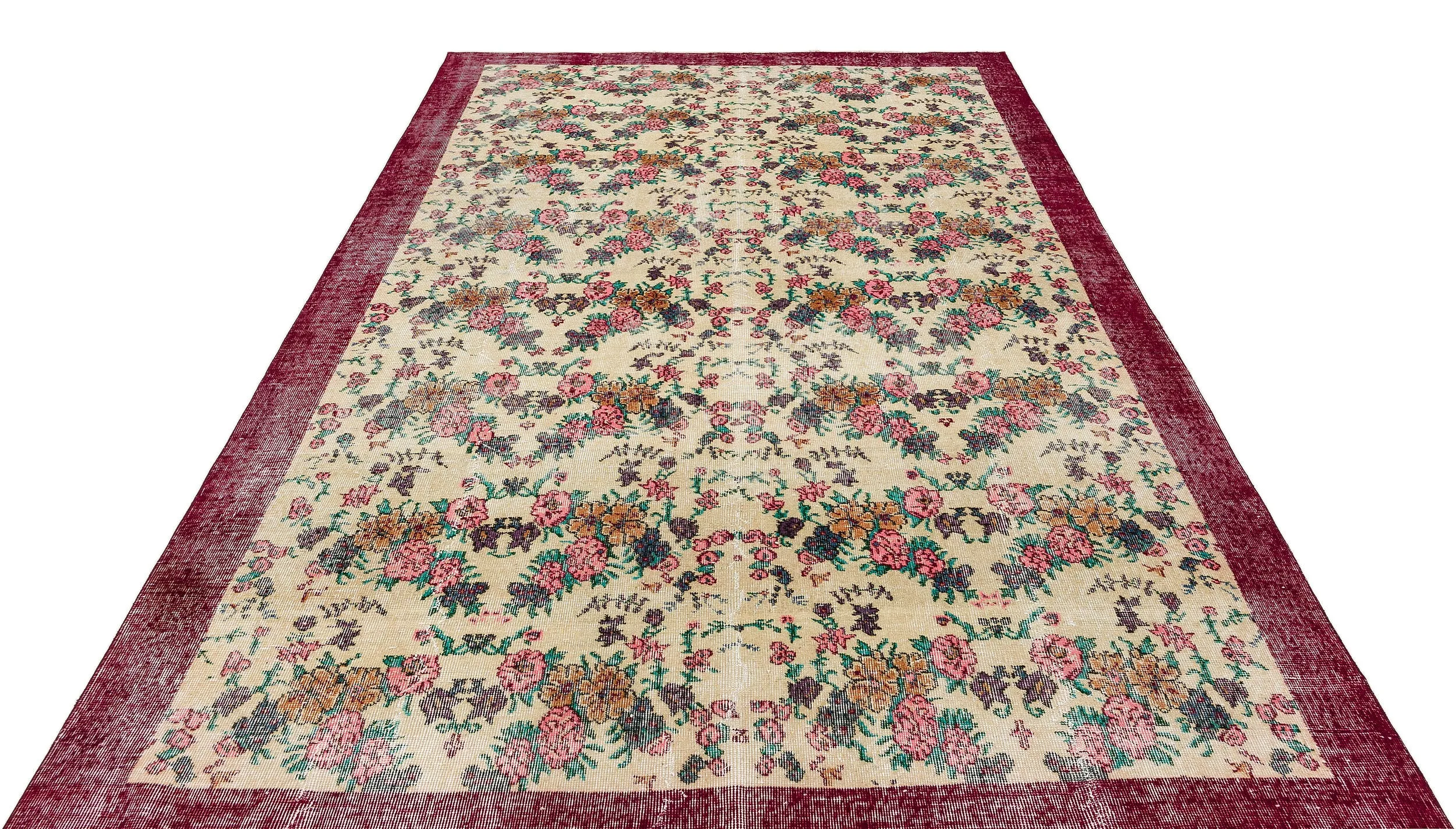 Retro Design Floral Over Dyed Vintage Rug 6'11'' x 10'0'' ft 210 x 305 cm