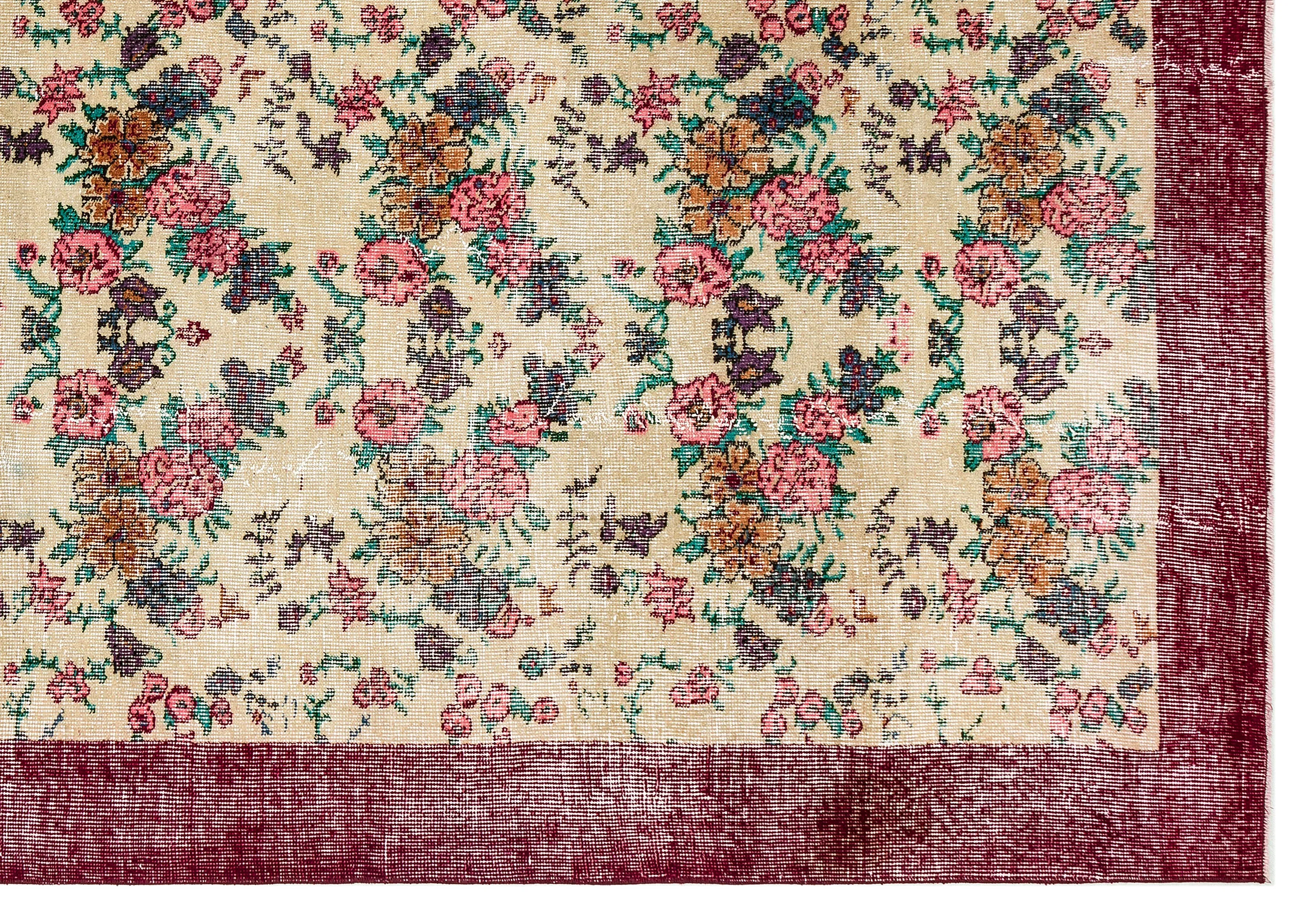 Retro Design Floral Over Dyed Vintage Rug 6'11'' x 10'0'' ft 210 x 305 cm