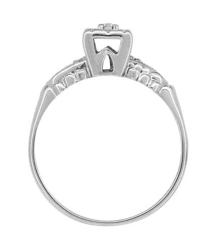 Retro Moderne Scrolls and Clover Vintage Diamond Engagement Ring in 14 Karat White Gold