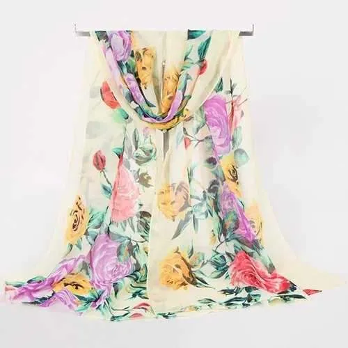 Retro Rose Blossom Pattern Lightsome Scarf - Limeade