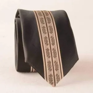 Retro Stripe Paisley Slim Designer Neck Tie - Khaki