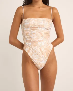 RHYTHM JEAN PAISLEY SCRUNCHED SIDE ONE PIECE - VINTAGE WHITE