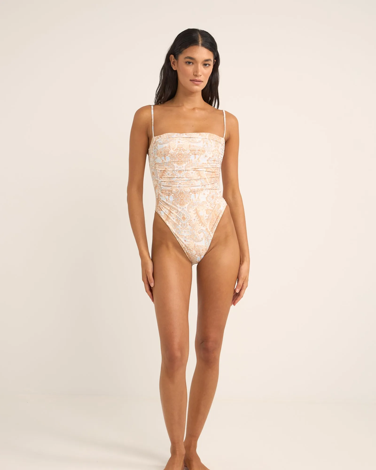 RHYTHM JEAN PAISLEY SCRUNCHED SIDE ONE PIECE - VINTAGE WHITE