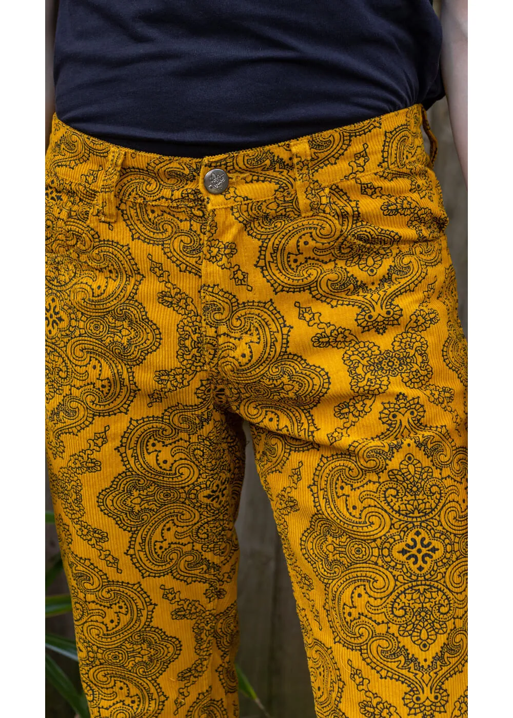Run & Fly Mens Hendrix Corduroy 70's Flare Trousers Gold