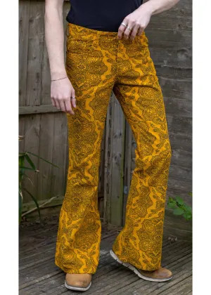 Run & Fly Mens Hendrix Corduroy 70's Flare Trousers Gold