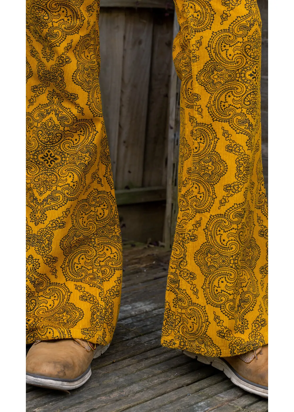 Run & Fly Mens Hendrix Corduroy 70's Flare Trousers Gold