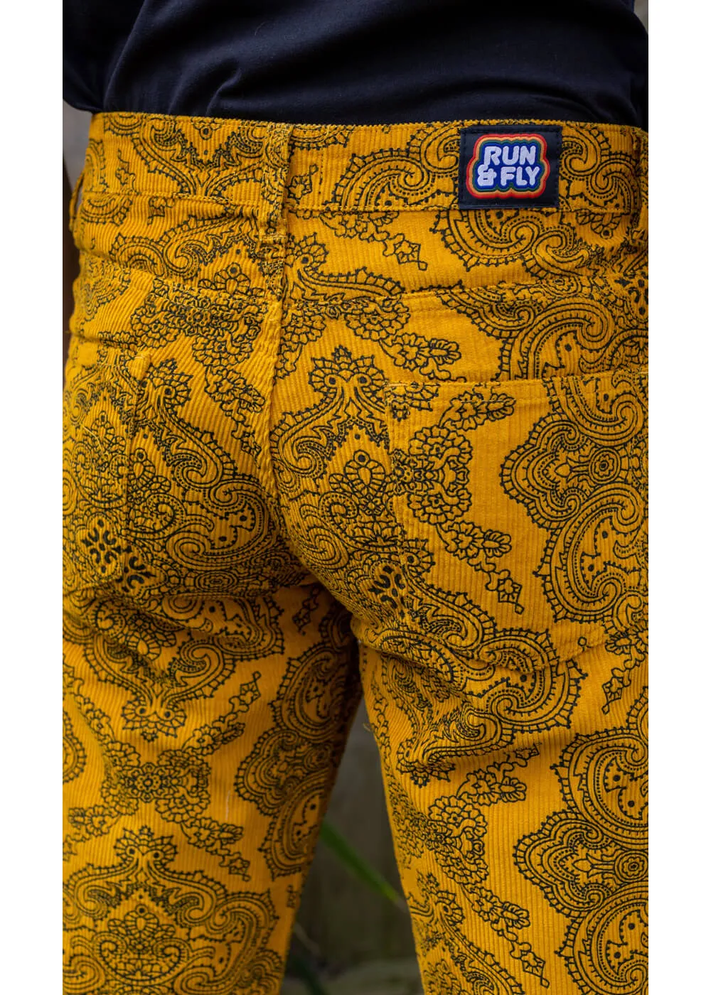 Run & Fly Mens Hendrix Corduroy 70's Flare Trousers Gold