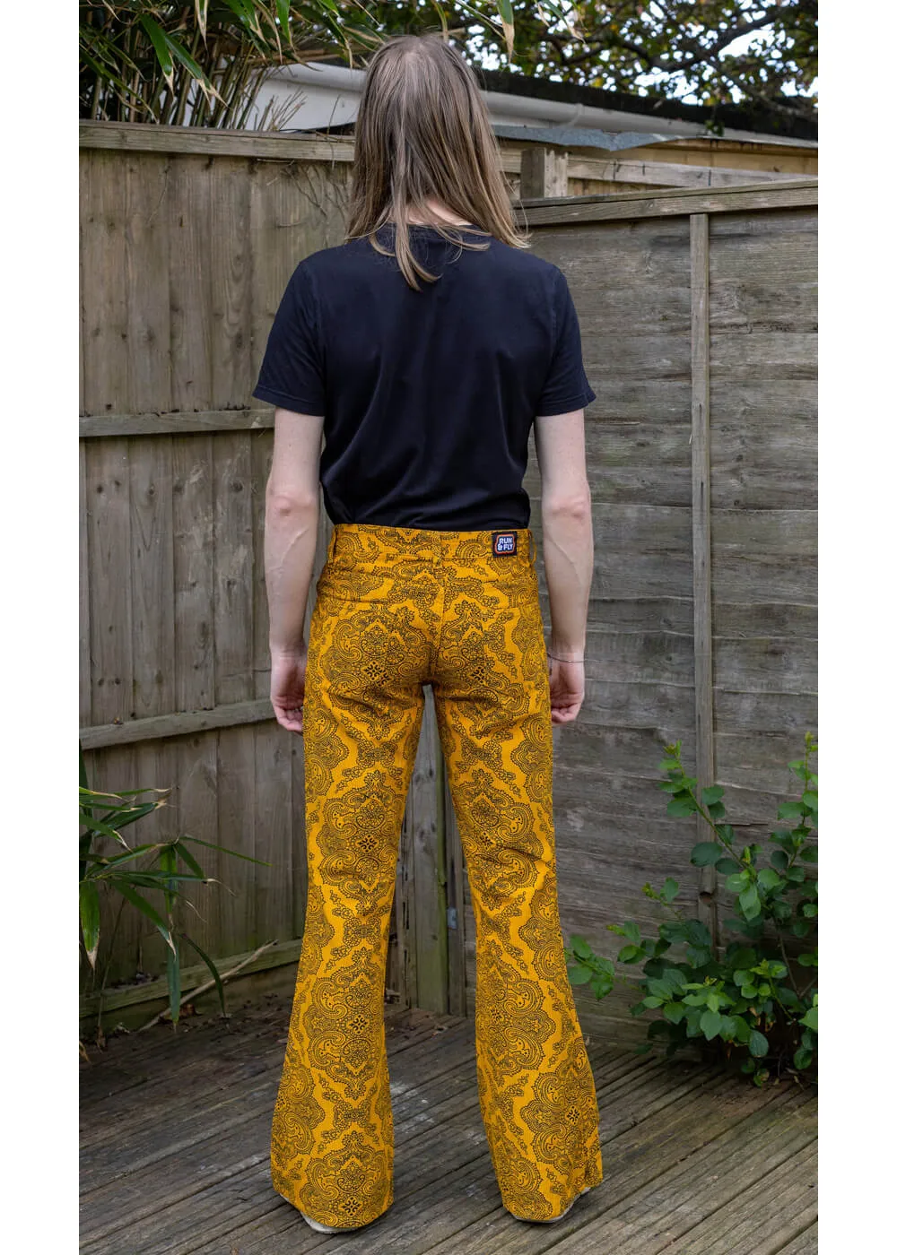 Run & Fly Mens Hendrix Corduroy 70's Flare Trousers Gold