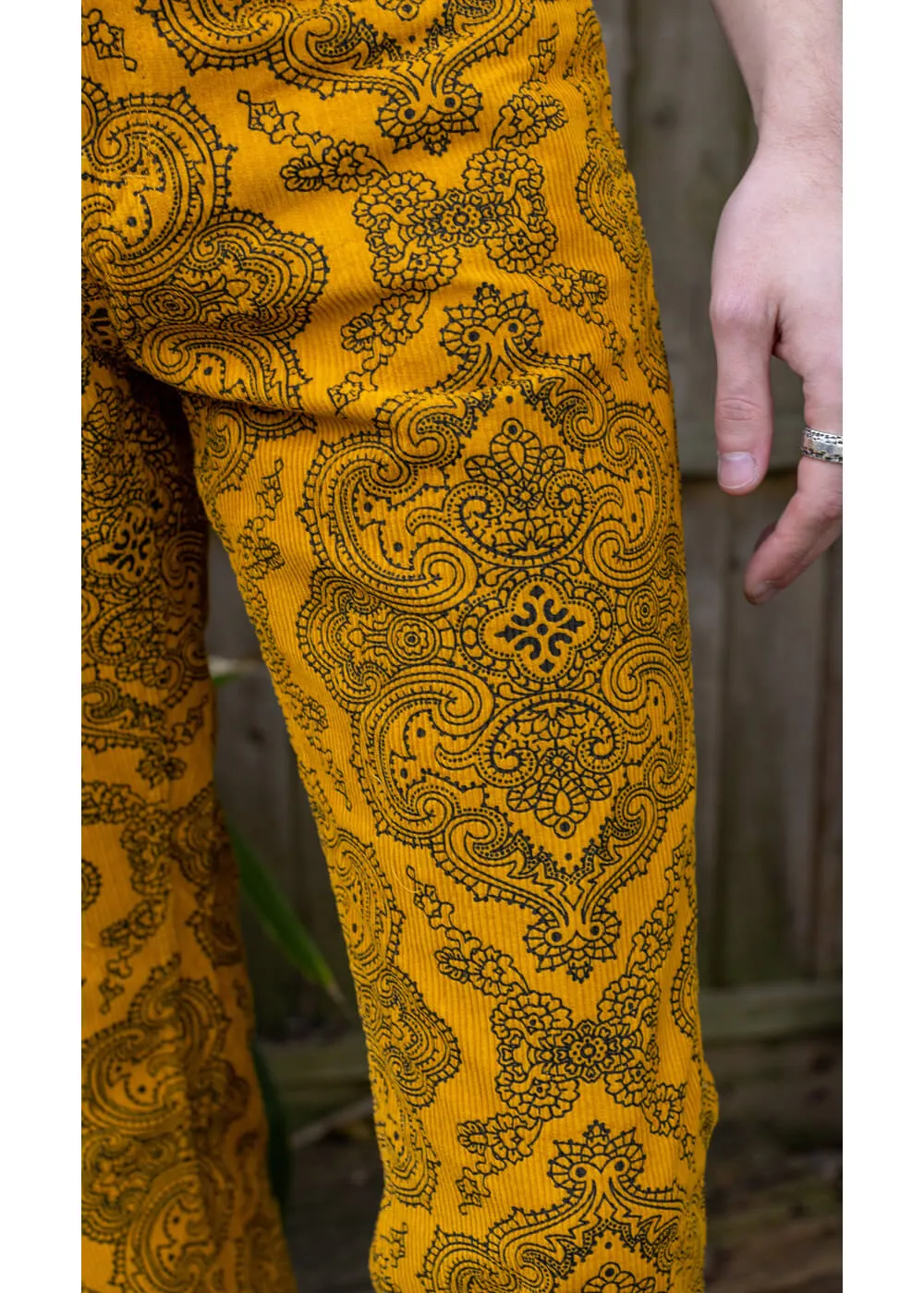 Run & Fly Mens Hendrix Corduroy 70's Flare Trousers Gold