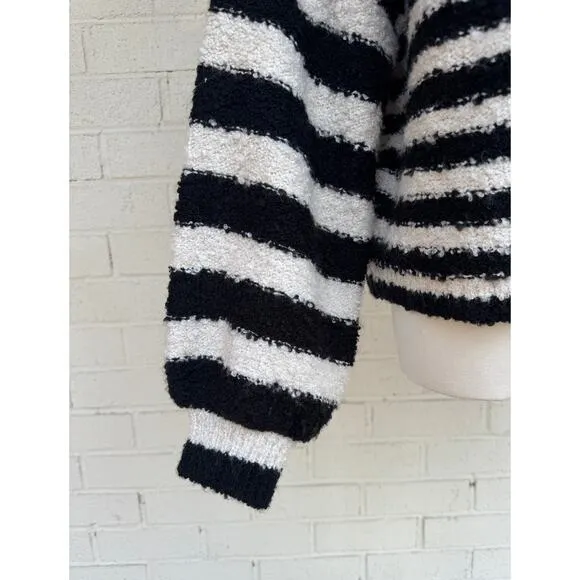 SALTWATER LUXE BRETON SCOUT BUTTON FRONT CARDIGAN SWEATER M BRITON STRIPE