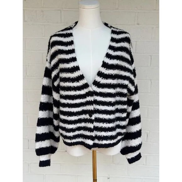 SALTWATER LUXE BRETON SCOUT BUTTON FRONT CARDIGAN SWEATER M BRITON STRIPE