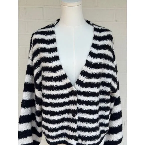 SALTWATER LUXE BRETON SCOUT BUTTON FRONT CARDIGAN SWEATER M BRITON STRIPE