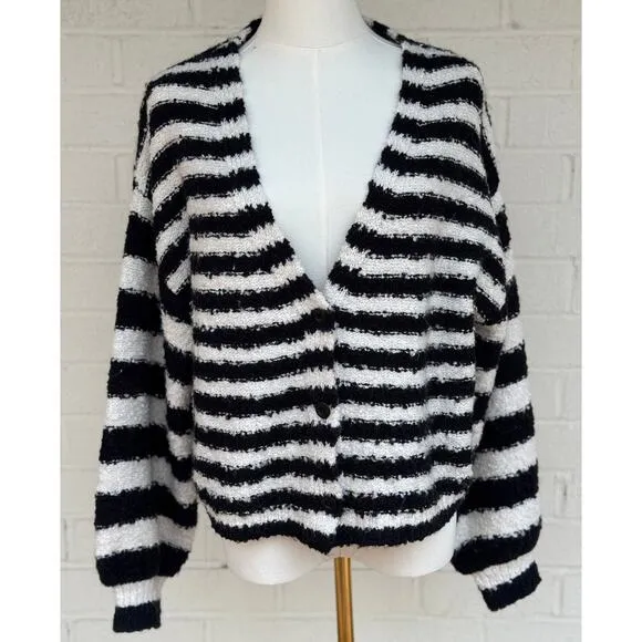 SALTWATER LUXE BRETON SCOUT BUTTON FRONT CARDIGAN SWEATER M BRITON STRIPE