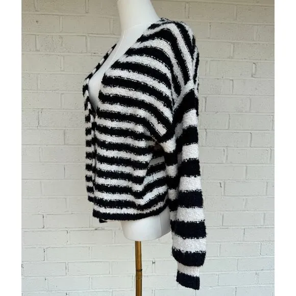 SALTWATER LUXE BRETON SCOUT BUTTON FRONT CARDIGAN SWEATER M BRITON STRIPE