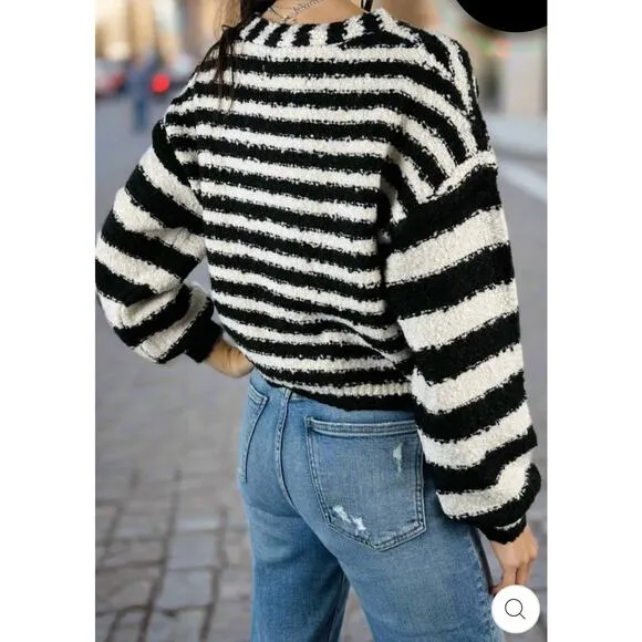 SALTWATER LUXE BRETON SCOUT BUTTON FRONT CARDIGAN SWEATER M BRITON STRIPE