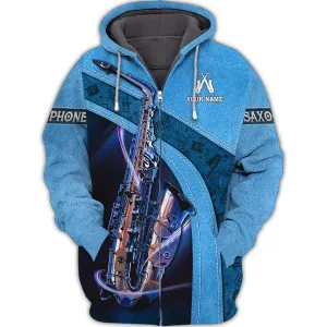 Saxophone Jazz Personalized Name 3D Zipper Hoodie, Saxophone 3D Hoodie Tshirt