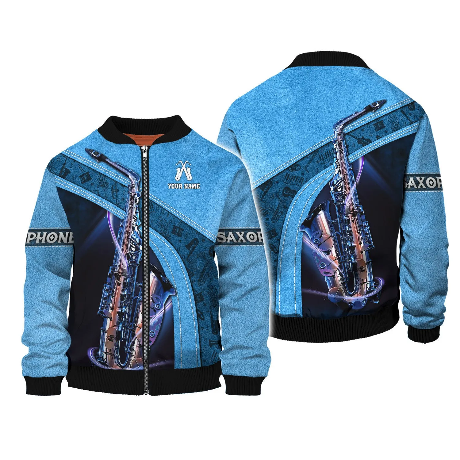 Saxophone Jazz Personalized Name 3D Zipper Hoodie, Saxophone 3D Hoodie Tshirt