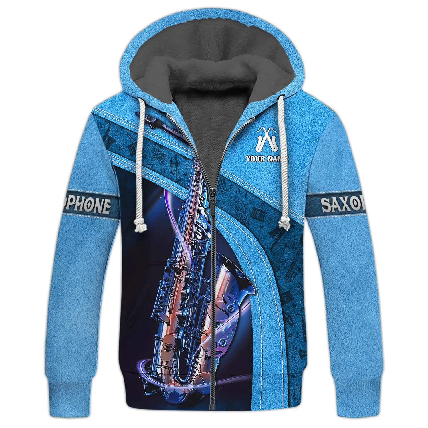 Saxophone Jazz Personalized Name 3D Zipper Hoodie, Saxophone 3D Hoodie Tshirt