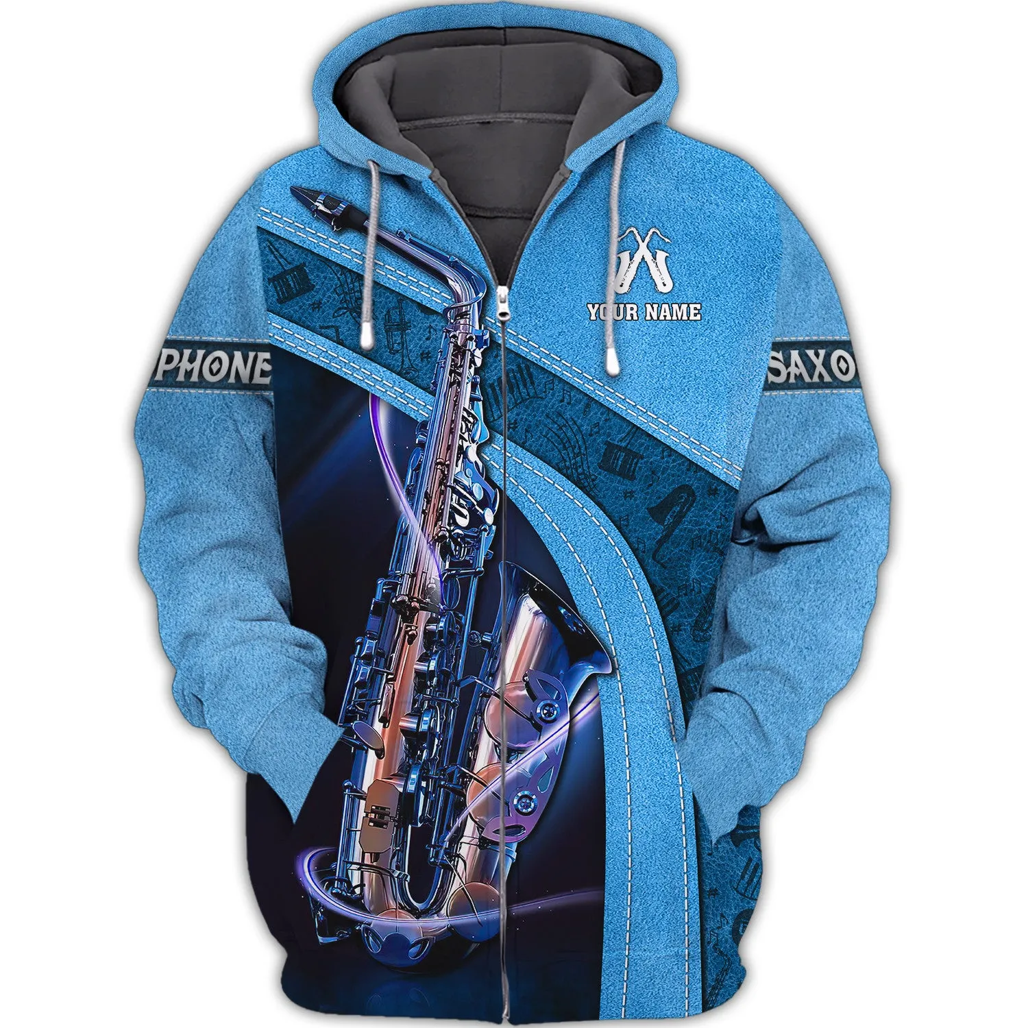 Saxophone Jazz Personalized Name 3D Zipper Hoodie, Saxophone 3D Hoodie Tshirt