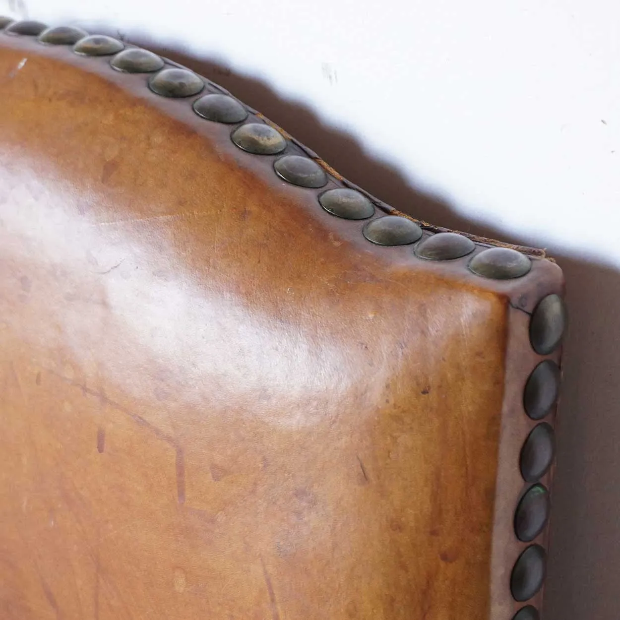 Set of 6 French Louis XIII Style Leather and Oak Dining Side Chairs