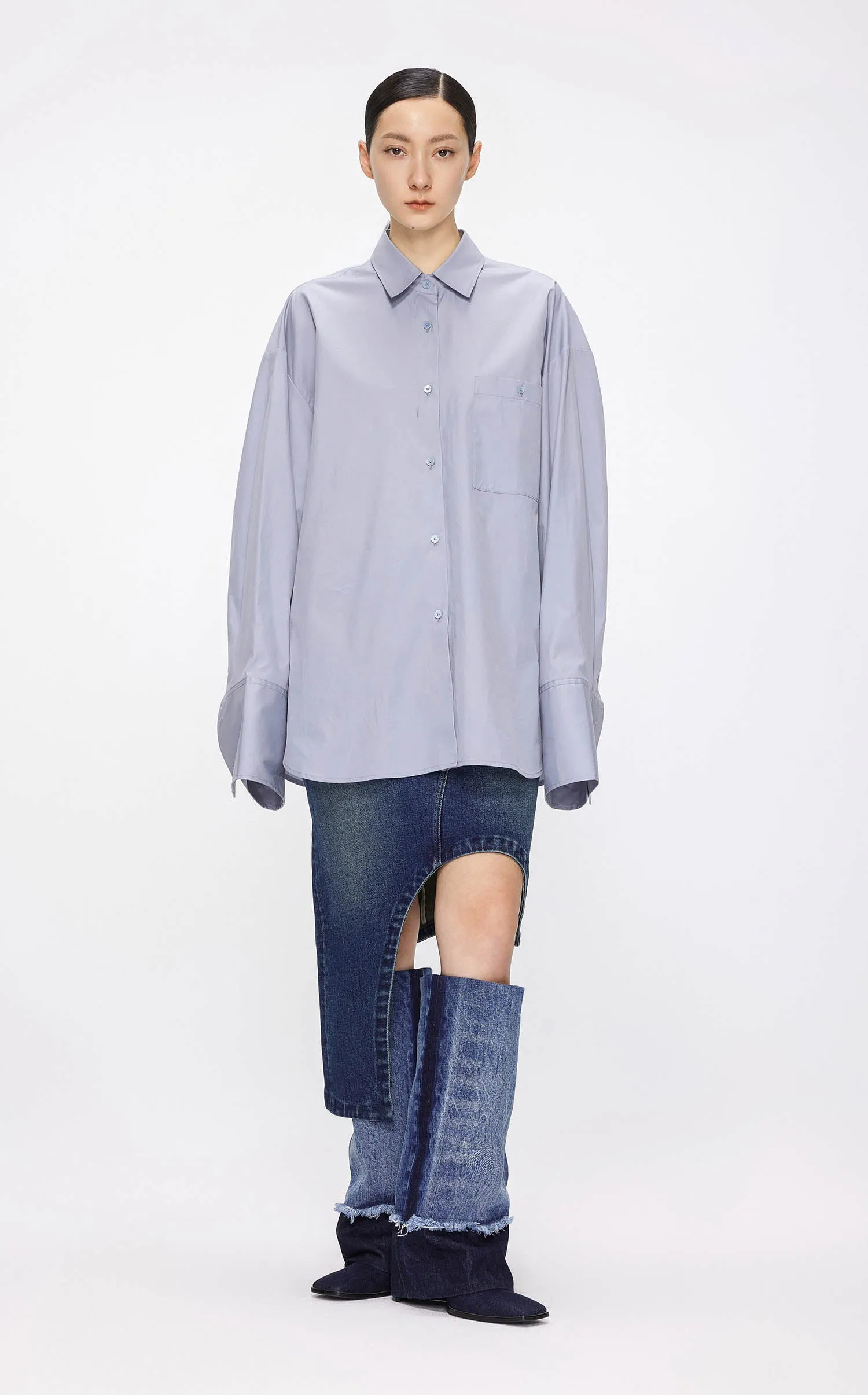 Shirts / JNBY Oversize Solid Color H-Line Long Sleeve Shirt