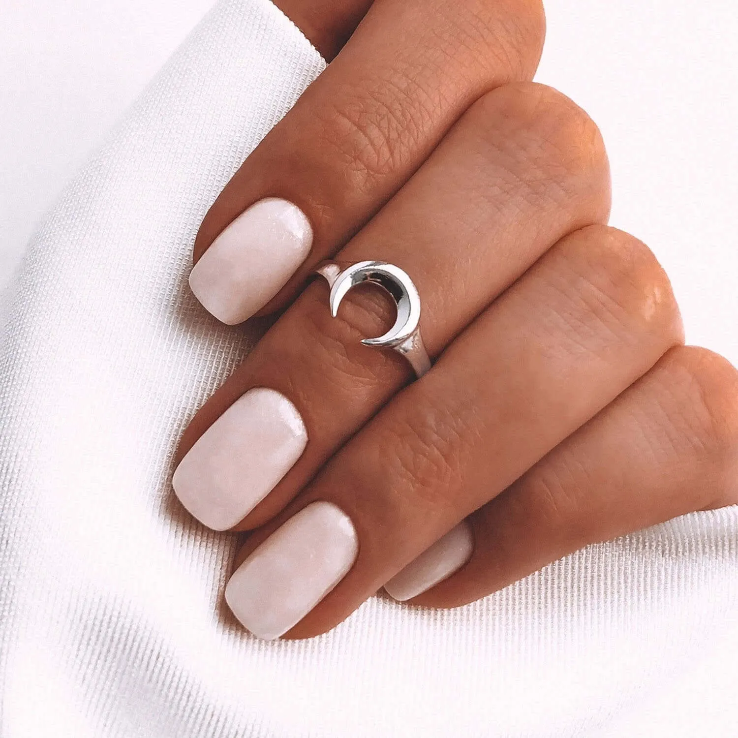 Silver Moon Ring Boho Design Dainty Knuckle Band Simple Jewelry