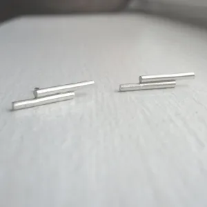 Simple and Modern Double Round Bar, Stick Earrings - 0288