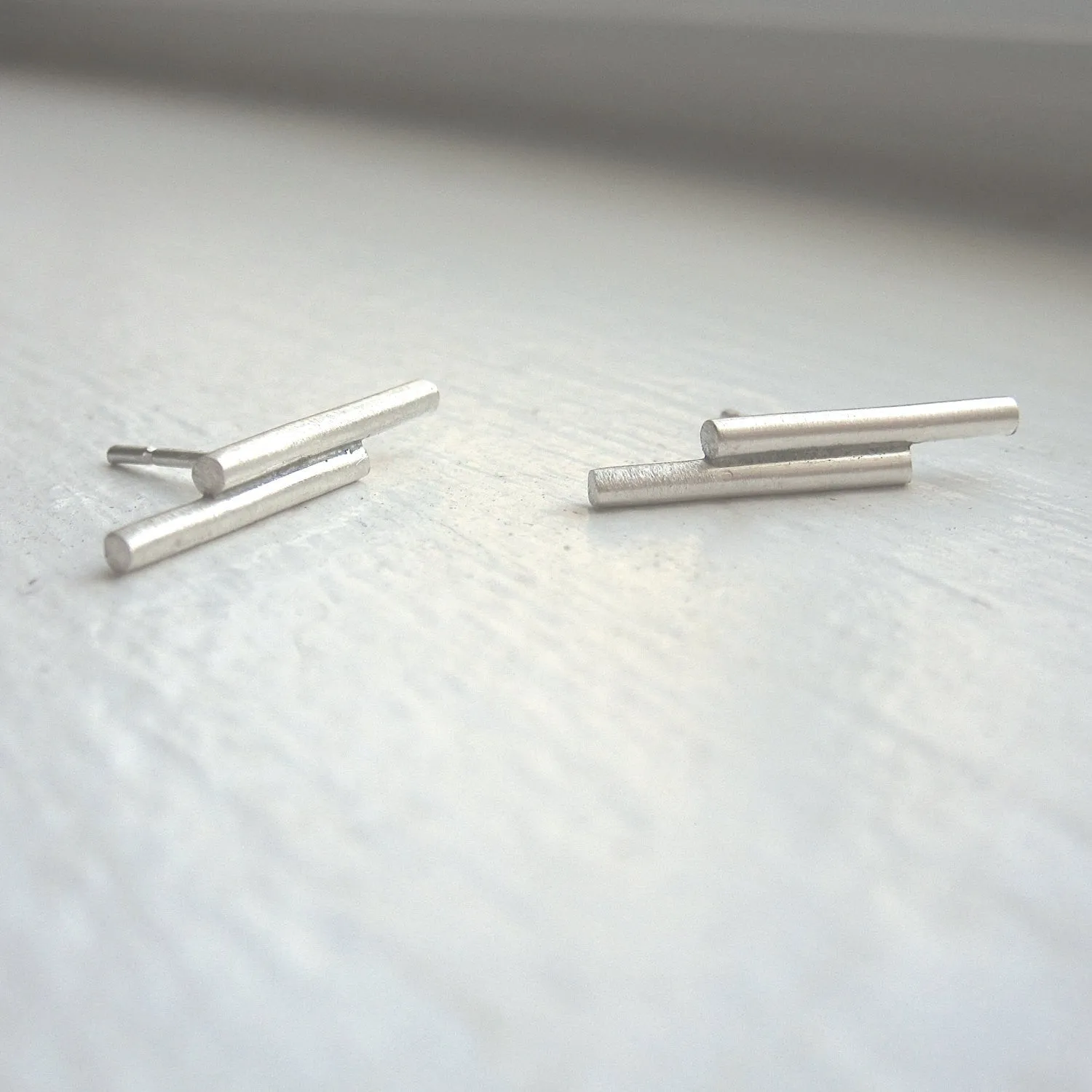 Simple and Modern Double Round Bar, Stick Earrings - 0288