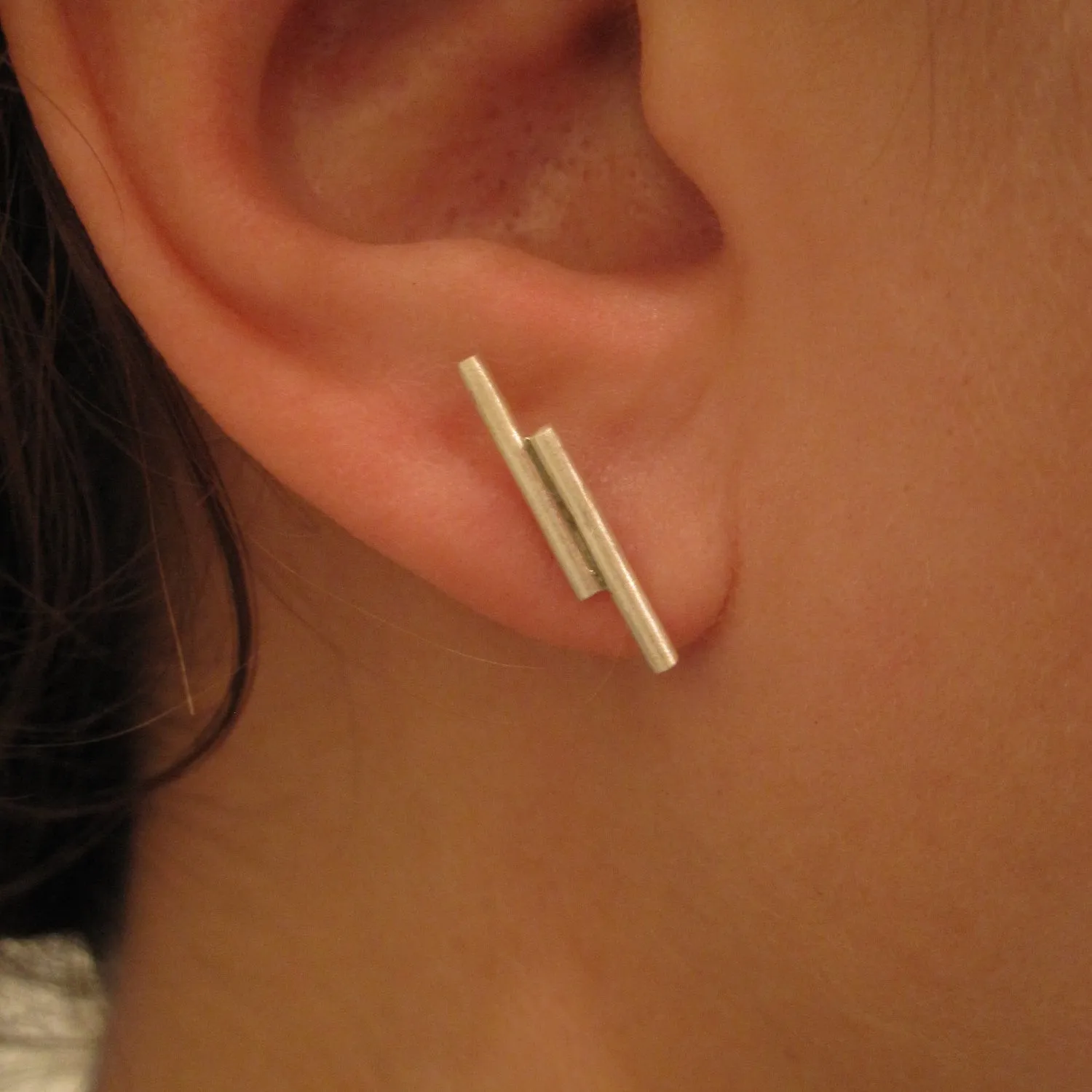 Simple and Modern Double Round Bar, Stick Earrings - 0288