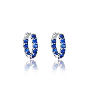 Simple Inside-Out Hoop Earrings - Silver Navy Blue - Small