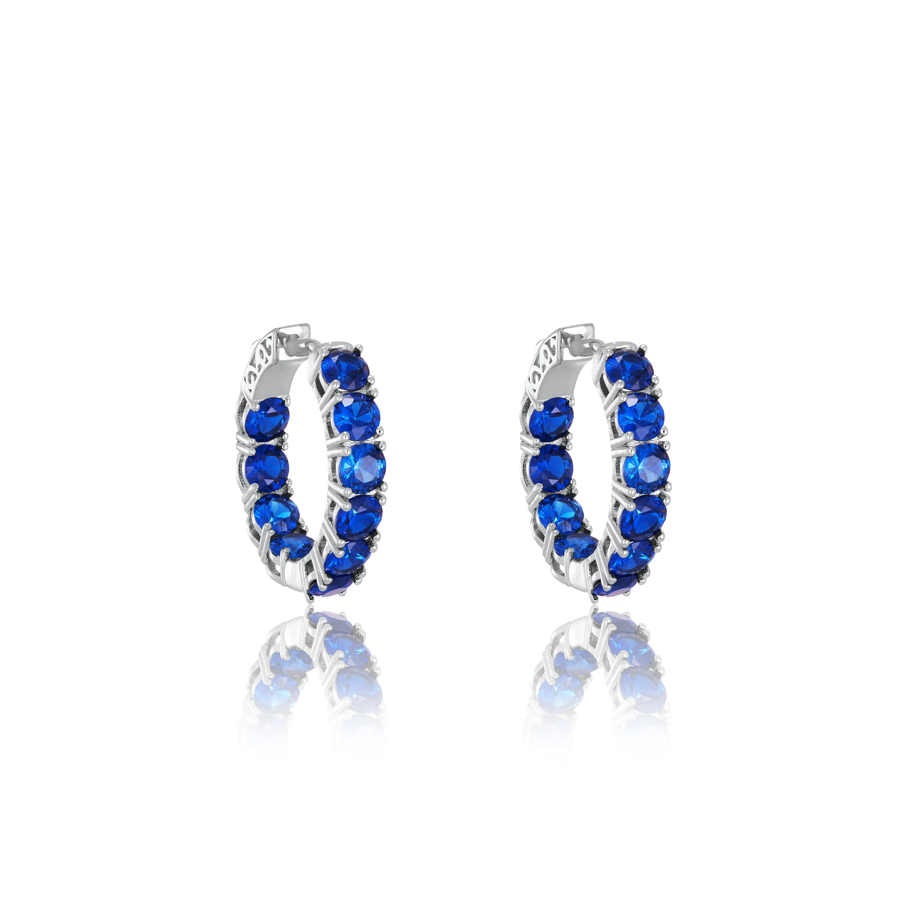 Simple Inside-Out Hoop Earrings - Silver Navy Blue - Small