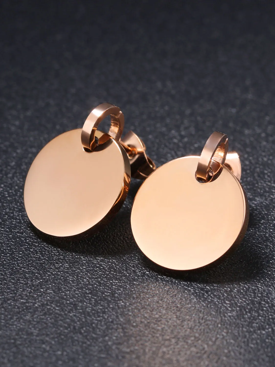 Simple Round Black Film Earrings Wild Titanium Steel Rose Gold Black Earrings
