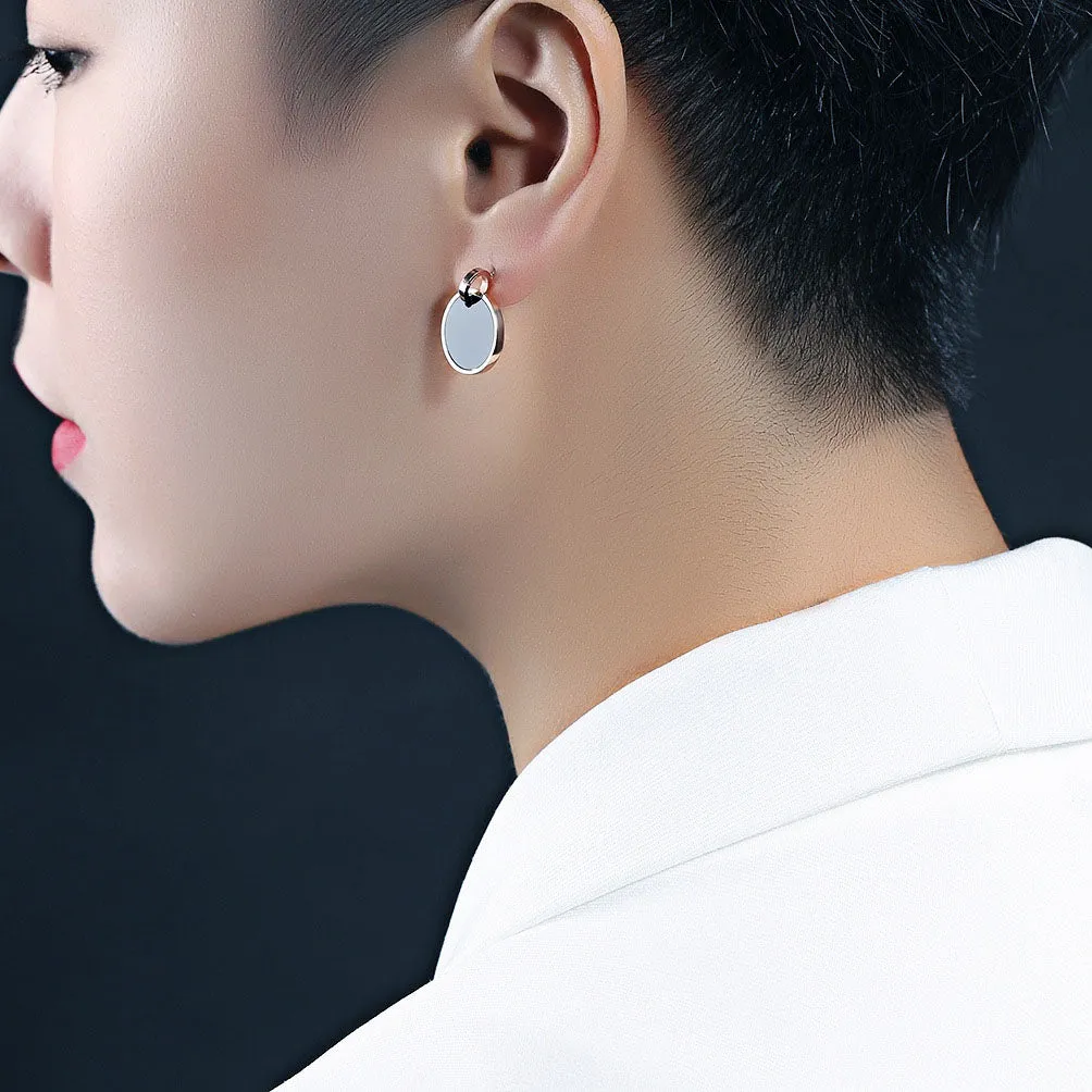Simple Round Black Film Earrings Wild Titanium Steel Rose Gold Black Earrings